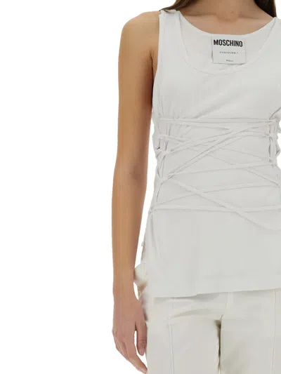 Moschino Laced Ribbed Scoop Neck Sleeveless Top