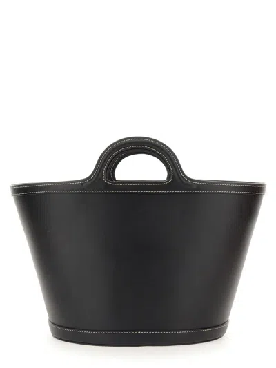Marni Women Black Leather And Raffia Small Tropicalia Summer Handbag