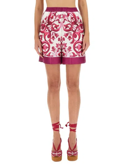 Dolce & Gabbana Majolica Print High-waist Silk Twill Shorts