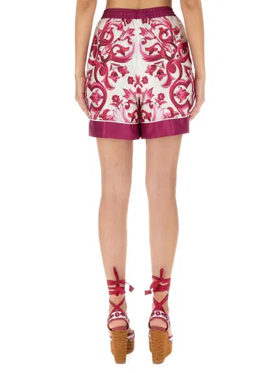 Dolce & Gabbana Majolica Print High-waist Silk Twill Shorts