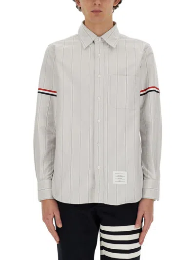 Thom Browne Vertical Stripe Long-sleeve Shirt With Tricolor Detail