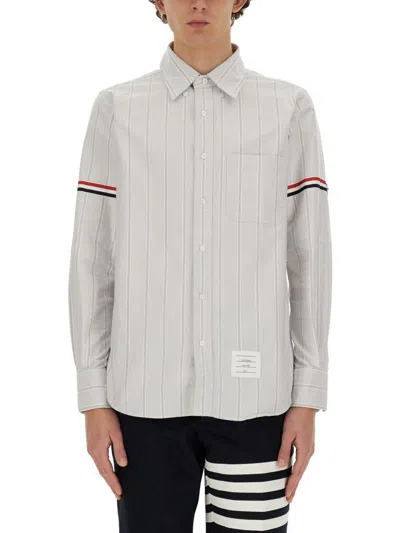 Thom Browne Vertical Stripe Long-sleeve Shirt With Tricolor Detail