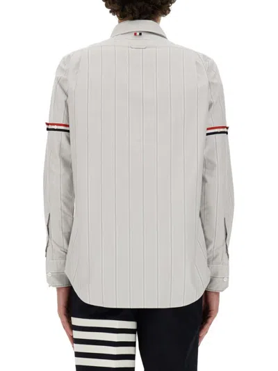 Thom Browne Vertical Stripe Long-sleeve Shirt With Tricolor Detail