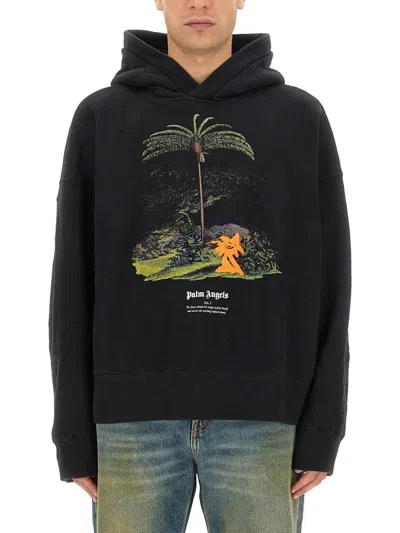 Palm Angels Enzo Graphic Print Hoodie With Ribbed Finish