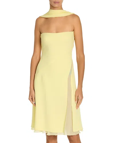 Versace Scarf-effect Cutout Chiffon-trimmed Silk-cady Mini Dress In Yellow