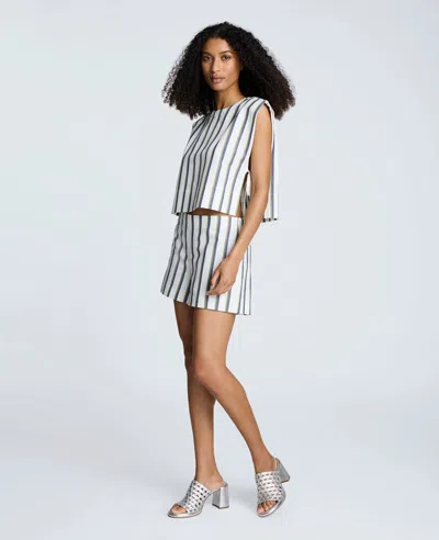 Kenneth Cole Womens Striped Tie Side Tank Top Side Zip Striped Shorts In White