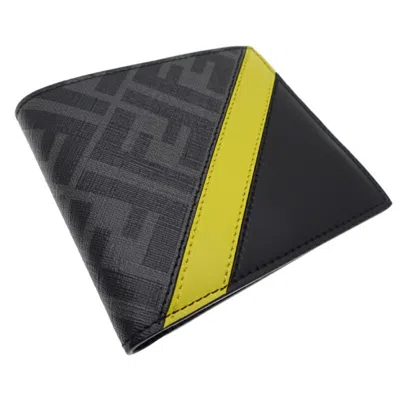 Pre-owned Fendi Gray Yellow Coated Canvas Leather Fabric Wallet (bi-fold) ()