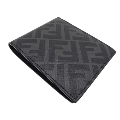 Pre-owned Fendi Gray Yellow Coated Canvas Leather Fabric Wallet (bi-fold) ()