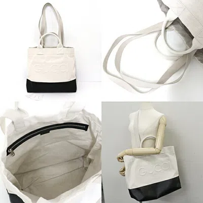 Pre-owned Gucci Black Ivory Canvas Tote Bag ()