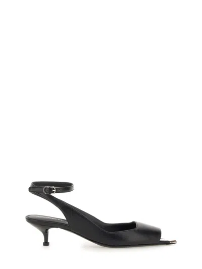 Alexander Mcqueen Black Leather Sandals With Kitten Heel