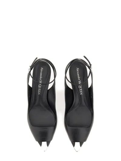 Alexander Mcqueen Black Leather Sandals With Kitten Heel