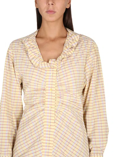 Isabel Marant Ruffled Collar Checked Dress With Long Cuffed Sleeves