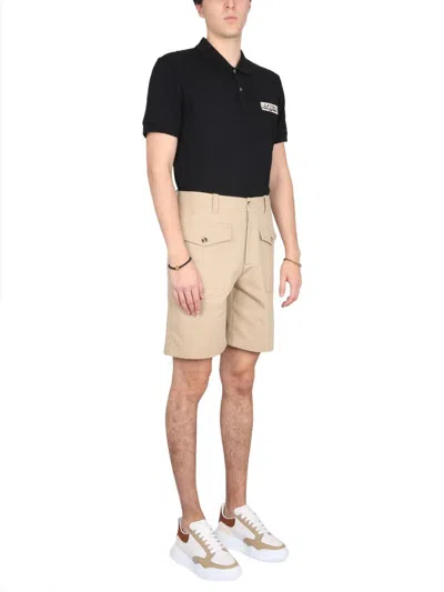 Alexander Mcqueen Cotton Knee-length Bermuda Shorts With Waist Belt Loops