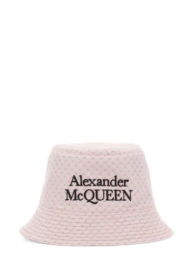 Alexander Mcqueen Black And White Reversible Bucket Hat With Logo Embroidery In Polyamide Man