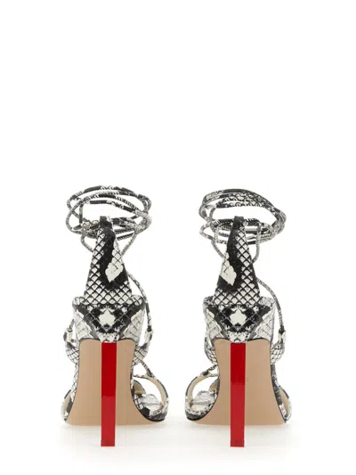Attico Adele Snakeskin-print Sandals In Black And White Leather Woman