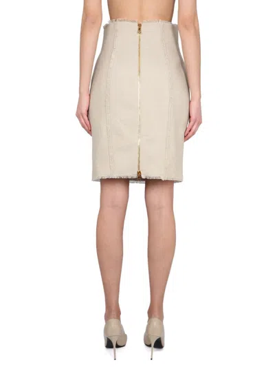 Balmain Women's Linen Midi Skirt