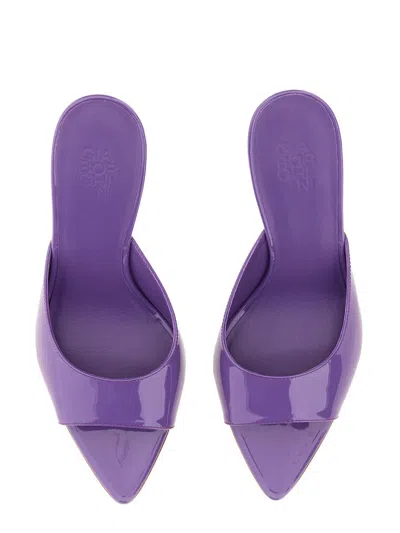 Gia Borghini Glossy Pointed Toe Sandals With 10cm Stiletto Heel In Purple