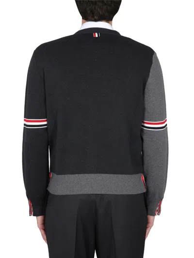 Thom Browne Striped Two-tone Cotton Cardigan In Black