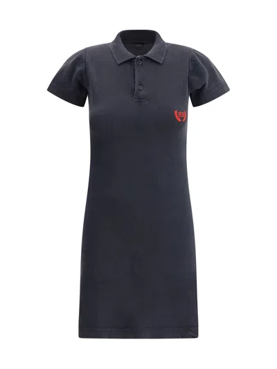 Balenciaga Black Mini Dress With Polo Shirt Style Collar And Logo Detail On The Front In Cotton Woma