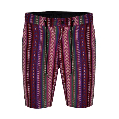 David Wej Men's Dareski Tribal Print Drawstring Shorts - Wine Multi