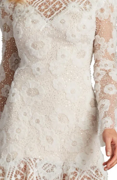 Tadashi Shoji Cfe25400m Short Long Sleeve Fitted Lace Cocktail Dress In White