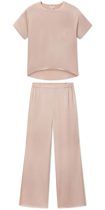 Lunya Washable Silk Tee Pant Set In Delicate Pink