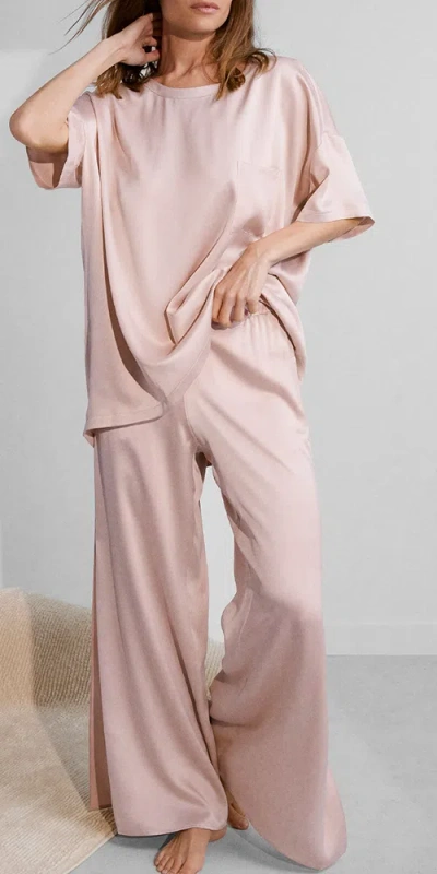 Lunya Washable Silk Tee Pant Set In Delicate Pink