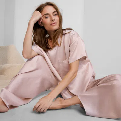 Lunya Washable Silk Tee Pant Set In Delicate Pink