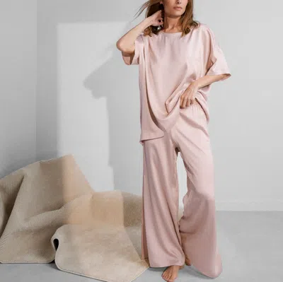 Lunya Washable Silk Tee Pant Set In Delicate Pink