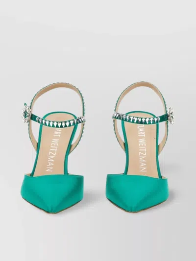 Stuart Weitzman Green Satin Slingback In Green