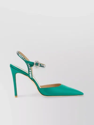 Stuart Weitzman Green Satin Slingback In Green