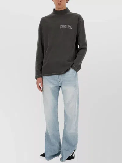 Erl Brushed Cotton Mock-neck Sweatshirt With Contrasting Print