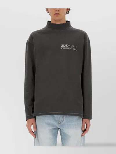 Erl Brushed Cotton Mock-neck Sweatshirt With Contrasting Print