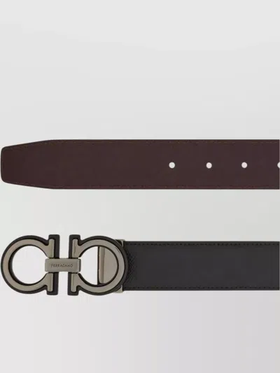 Ferragamo Reversible Belt Adjustable Length Smooth Finish Metal Buckle In Black