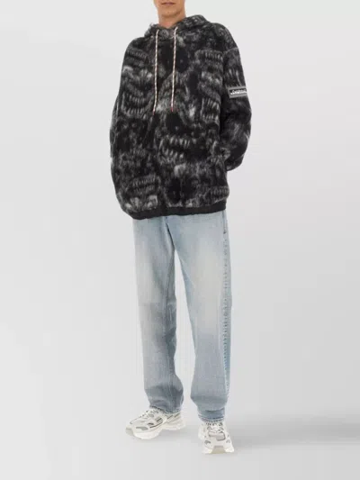 Aries Oversize Hooded Sweatshirt Ribbed Finish In Black