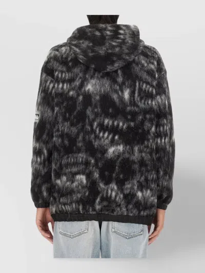 Aries Oversize Hooded Sweatshirt Ribbed Finish In Black