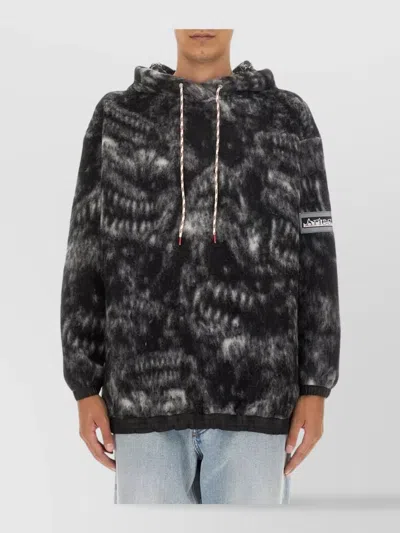 Aries Oversize Hooded Sweatshirt Ribbed Finish In Black