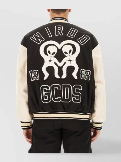 Gcds Varsity Bomber Jacket Contrast Sleeves In Black
