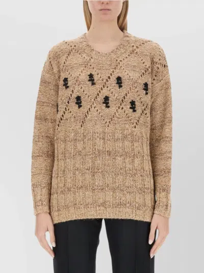 Cormio Oversize Knitwear Crew Neck Diamond Pattern In Neutral