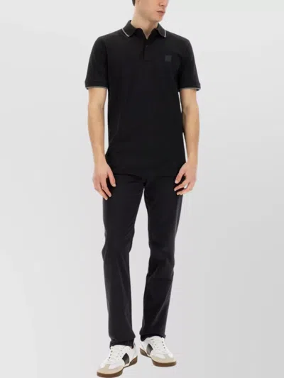 Hugo Boss Black Solid Shirt Collar Polo In Black