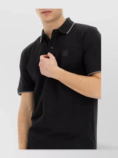 Hugo Boss Black Solid Shirt Collar Polo In Black