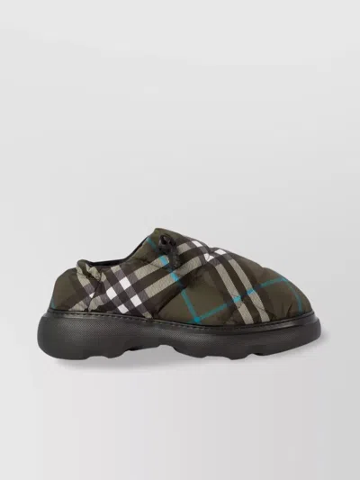Burberry Men Check Nylon-blend Pillow Mule In Green