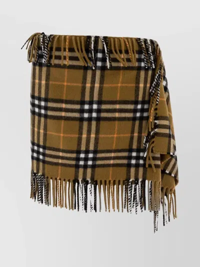 Burberry Women Wool And Cashmere Check Scarf Style Skirt