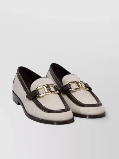 Ferragamo Slip-ons With Contrast Trim And Gold-tone Hardware In Neutral