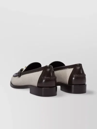 Ferragamo Slip-ons With Contrast Trim And Gold-tone Hardware In Neutral