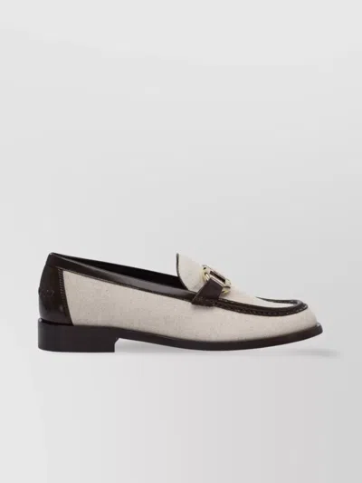 Ferragamo Slip-ons With Contrast Trim And Gold-tone Hardware In Neutral
