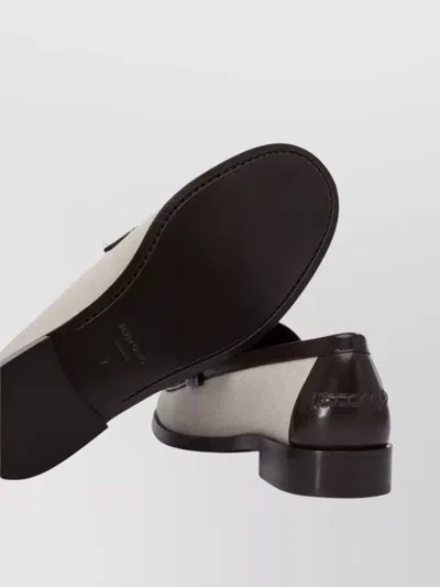 Ferragamo Slip-ons With Contrast Trim And Gold-tone Hardware In Neutral