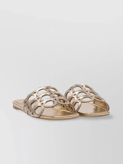 Ferragamo Gold Leather Sandals With Cut-out Design In Pink