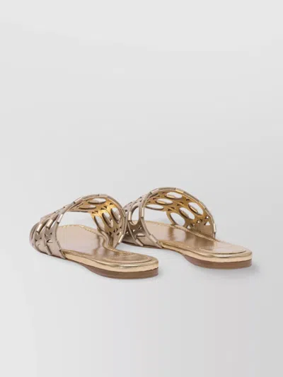 Ferragamo Gold Leather Sandals With Cut-out Design In Pink