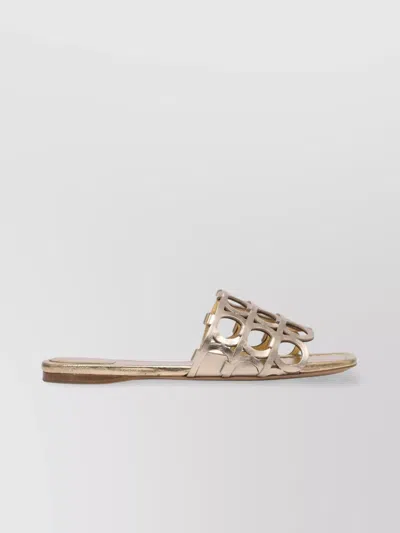 Ferragamo Gold Leather Sandals With Cut-out Design In Pink